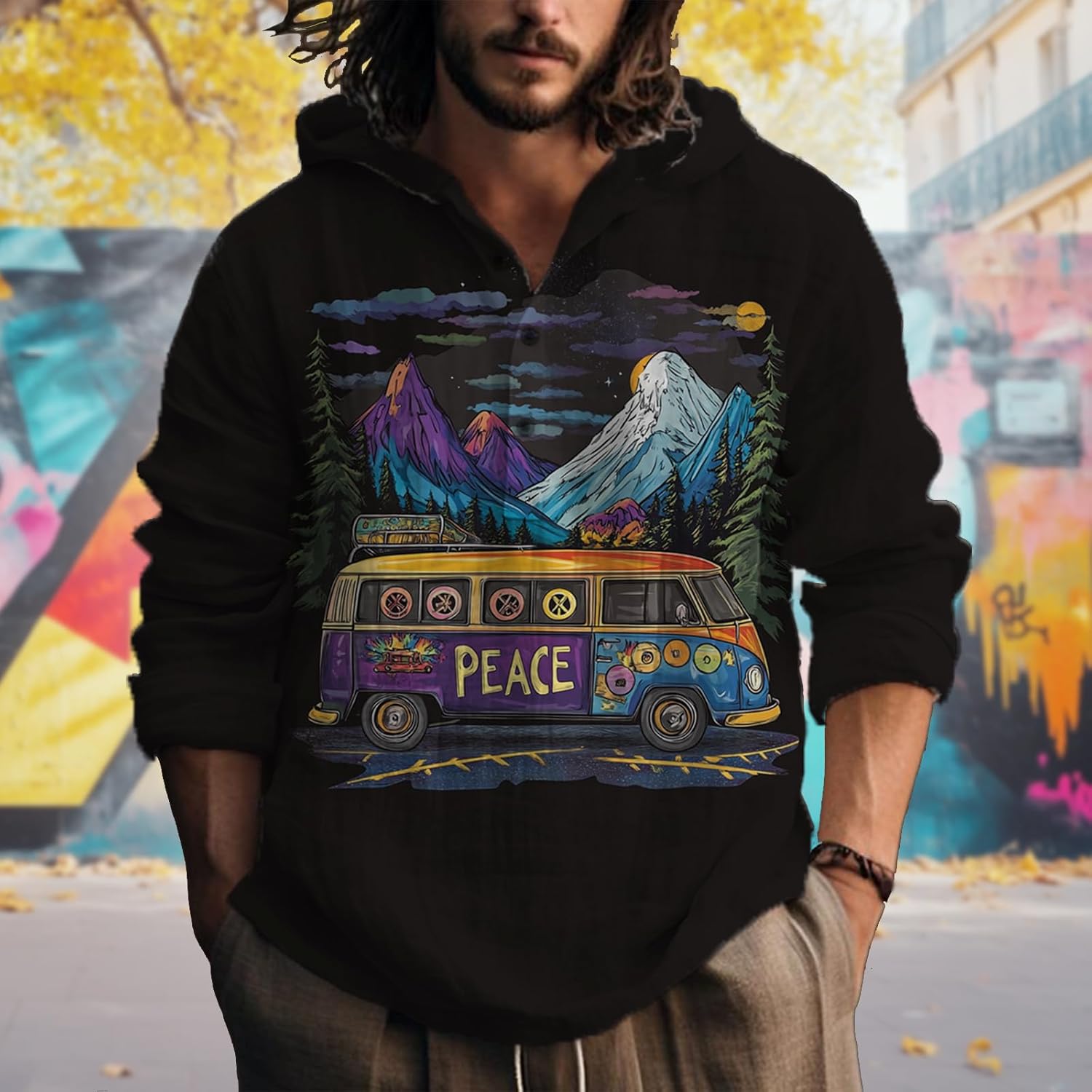 Hoodies For Men Graphic Long Sleeve Half Button Casual Big And Tall Lightweight Qui... - Image 2