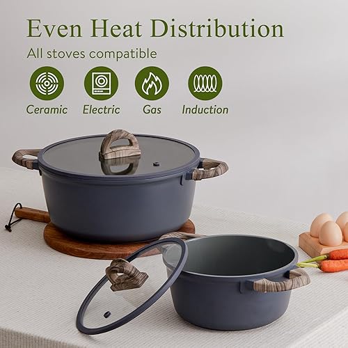 Miniatura 6 de Juego de 22 ollas y sartenes antiadherentes, no tóxicos, de cerámica, juego de ollas y sartenes antiadherentes con tapa, granito gris, inducción