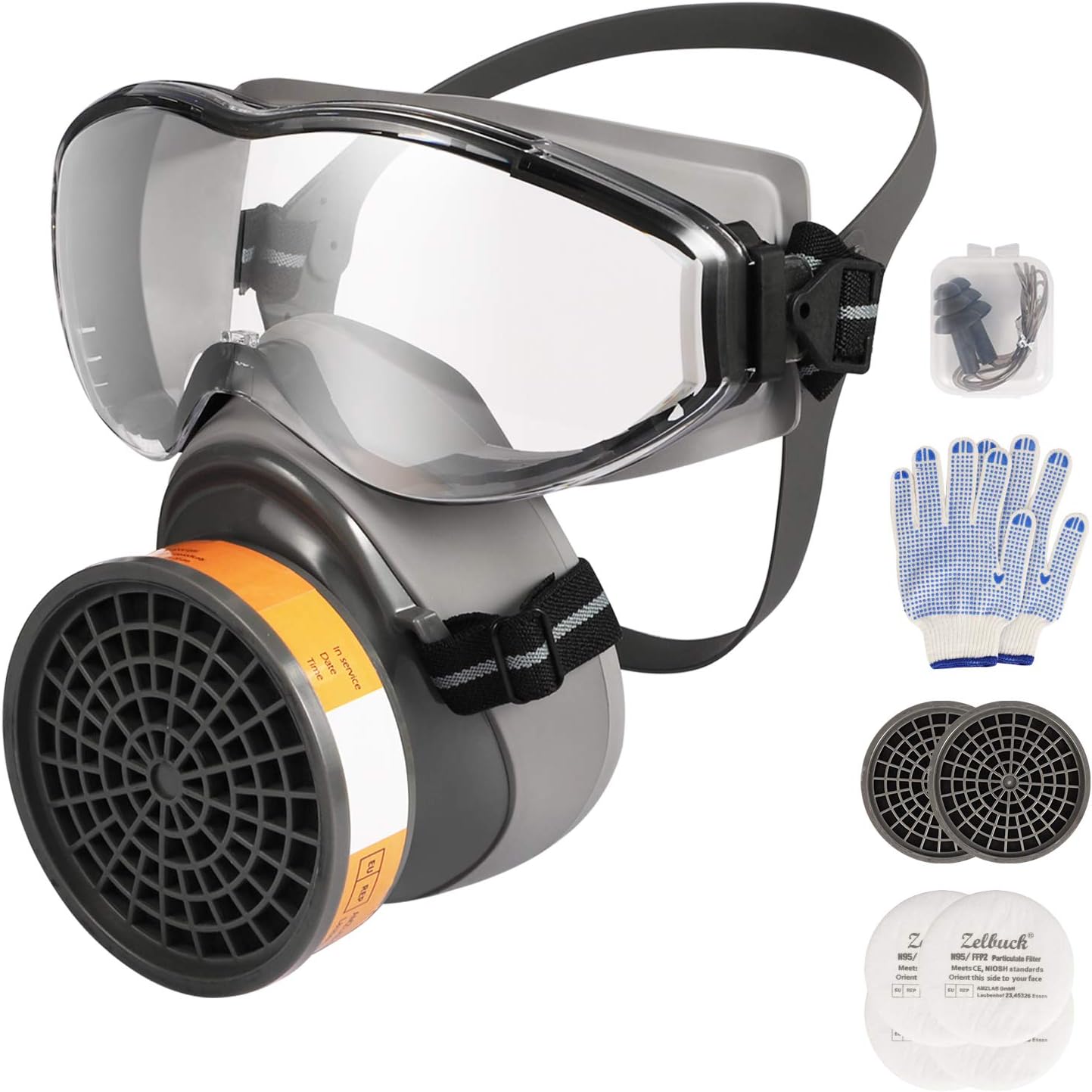 Respirator Mask Zelbuck 8100 Respirator with Safety Glasses Professional Reusable Half Face Paint Mask Against Dust, Gas, Organic Vapors, Pollen and Chemicals - Perfect for Painters and DIY Projects