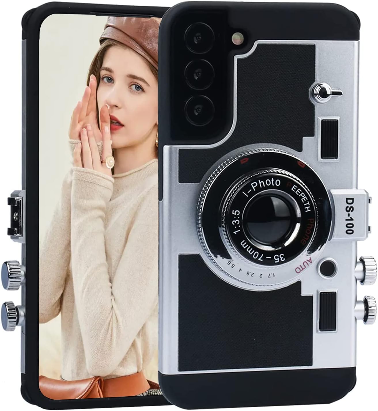 Emily in Paris Phone Case for Samsung Galaxy S22,Camera Phone Case Phone Lanyard 3D Cute Unique Cool Soft Silicone Case Compatible with Samsung Galaxy S22 Girls Women Black