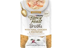 Purina Fancy Feast Lickable Wet Cat Food Broth Topper, Creamy With Tuna, Chicken, and Whitefish
