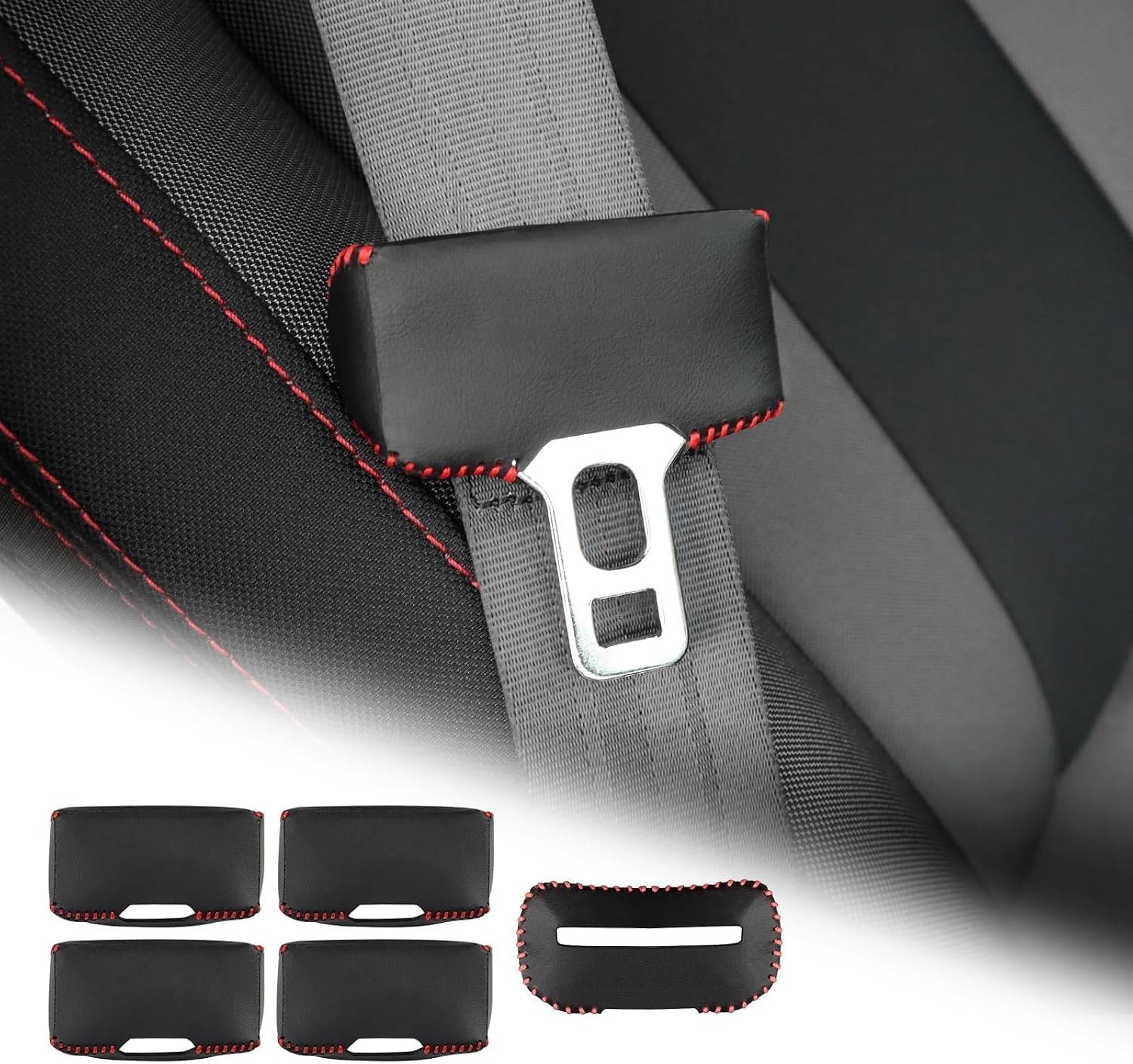 KUNGKIC Car Safety Belt Buckle Covers for 2023 2024 2025 Subaru WRX VB S4 STI PU Leather Seat Belt Clips Cover Anti-Scratch Seat Belt Buckle Protector Car Interior Accessories