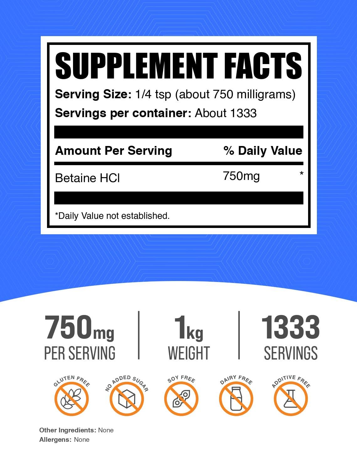 BulkSupplements.com Betaine HCl Powder - 1kg (Pack of 1) — Amazon image 2