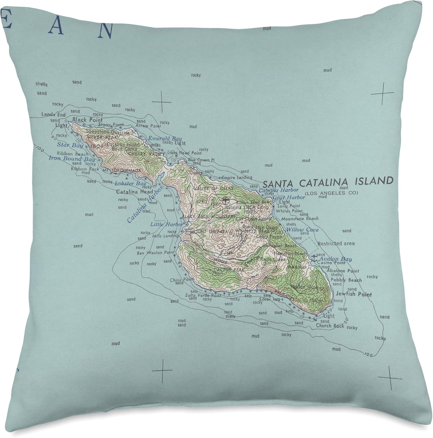 Vintage Santa Catalina Island CA Map (1963) Throw Pillow