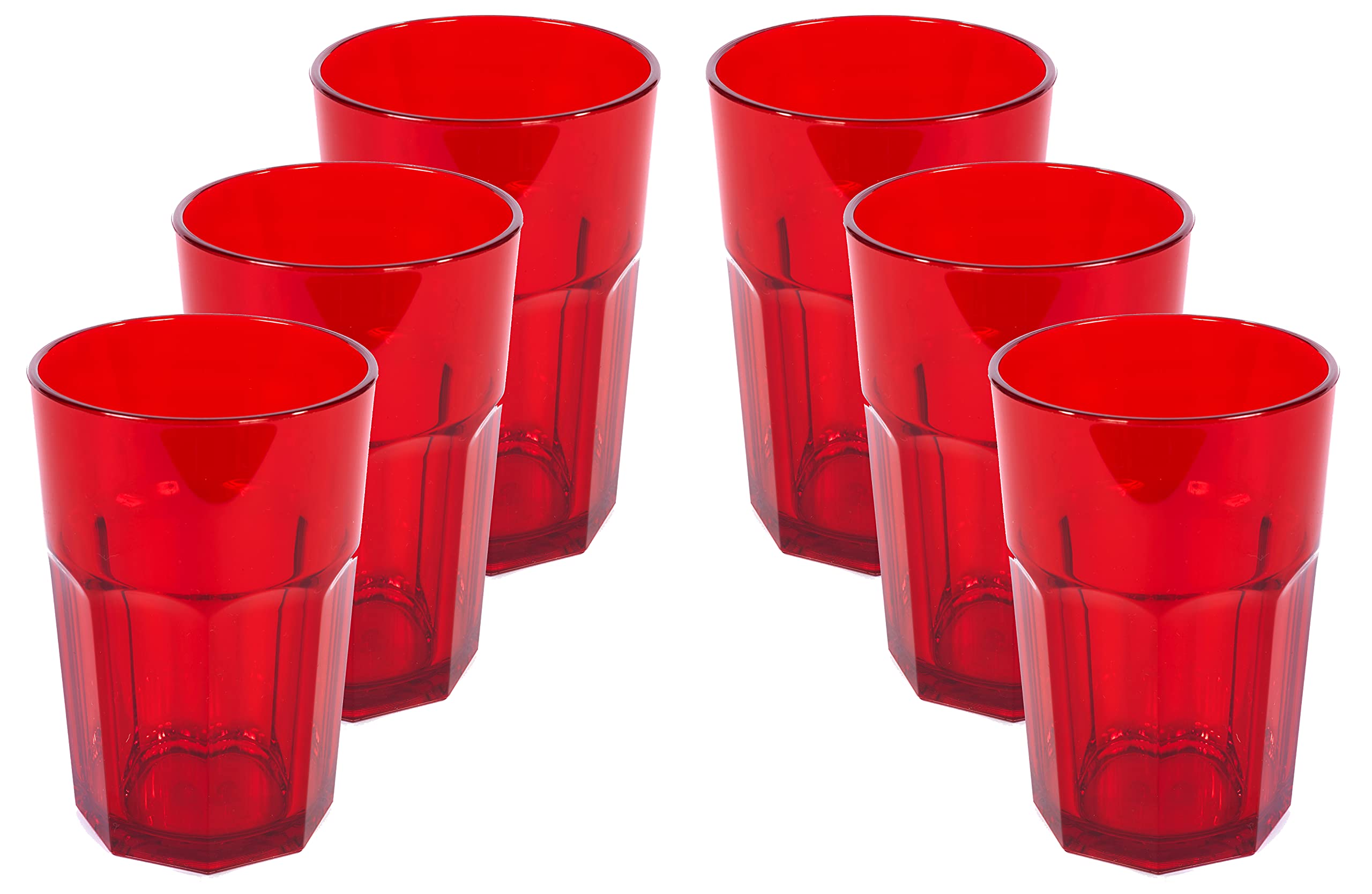 Harfield Pack of 6 Translucent Red Plastic American Style Cups Tumblers Reusable Virtually Unbreakable Polycarbonate