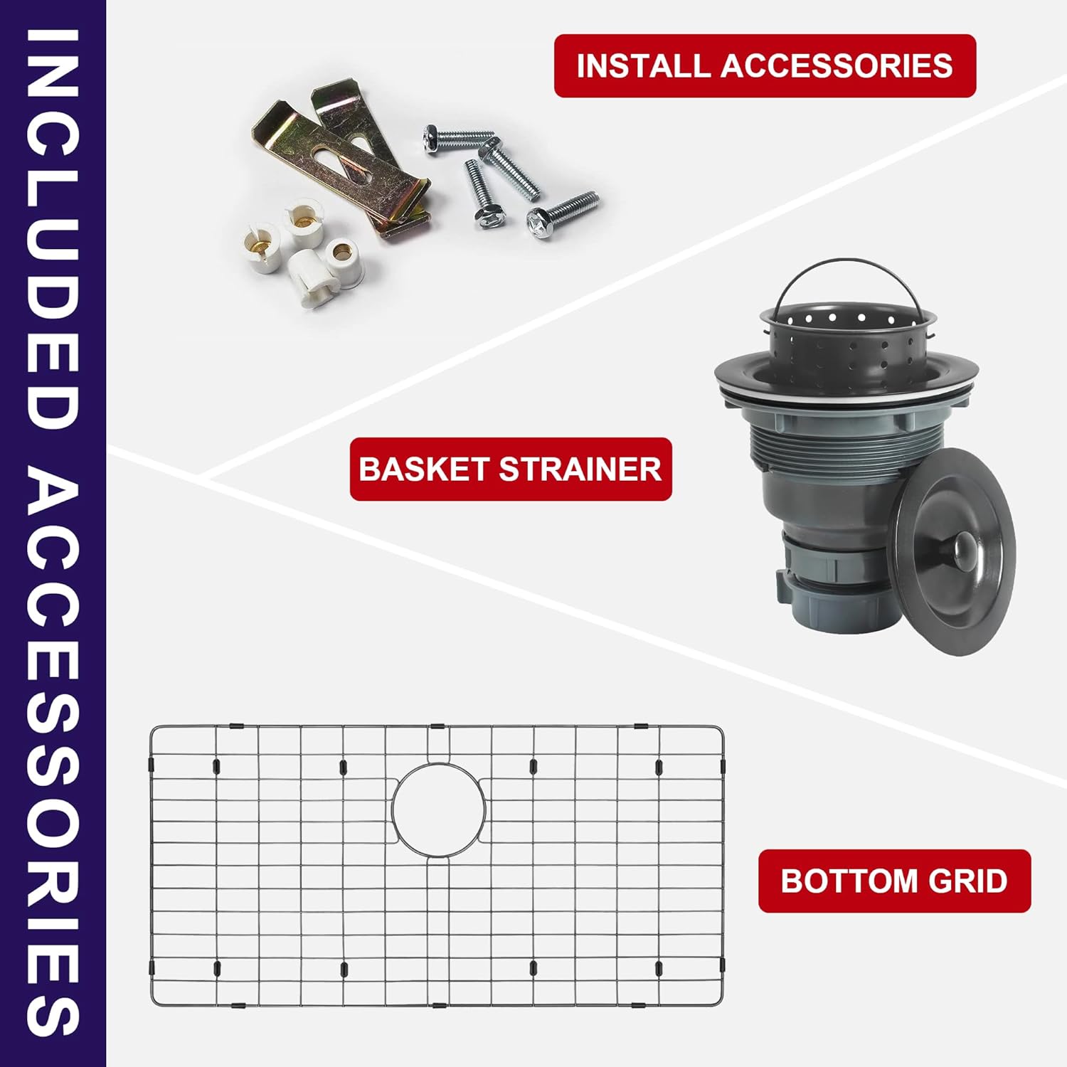 27 Inch Black Undermount Kitchen Sink 16 Gauge Stainless Steel Gunmetal Black Handmade Single Bowl Sinks with Strainer & Grid 27" x 18" x 9"