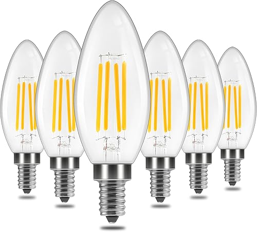 Paquete de 6 bombillas LED E12 de 4 W 120 V B11 con base de filamento, luz blanca cálida de 2700 K, equivalente a 40 W, bombillas decorativas para