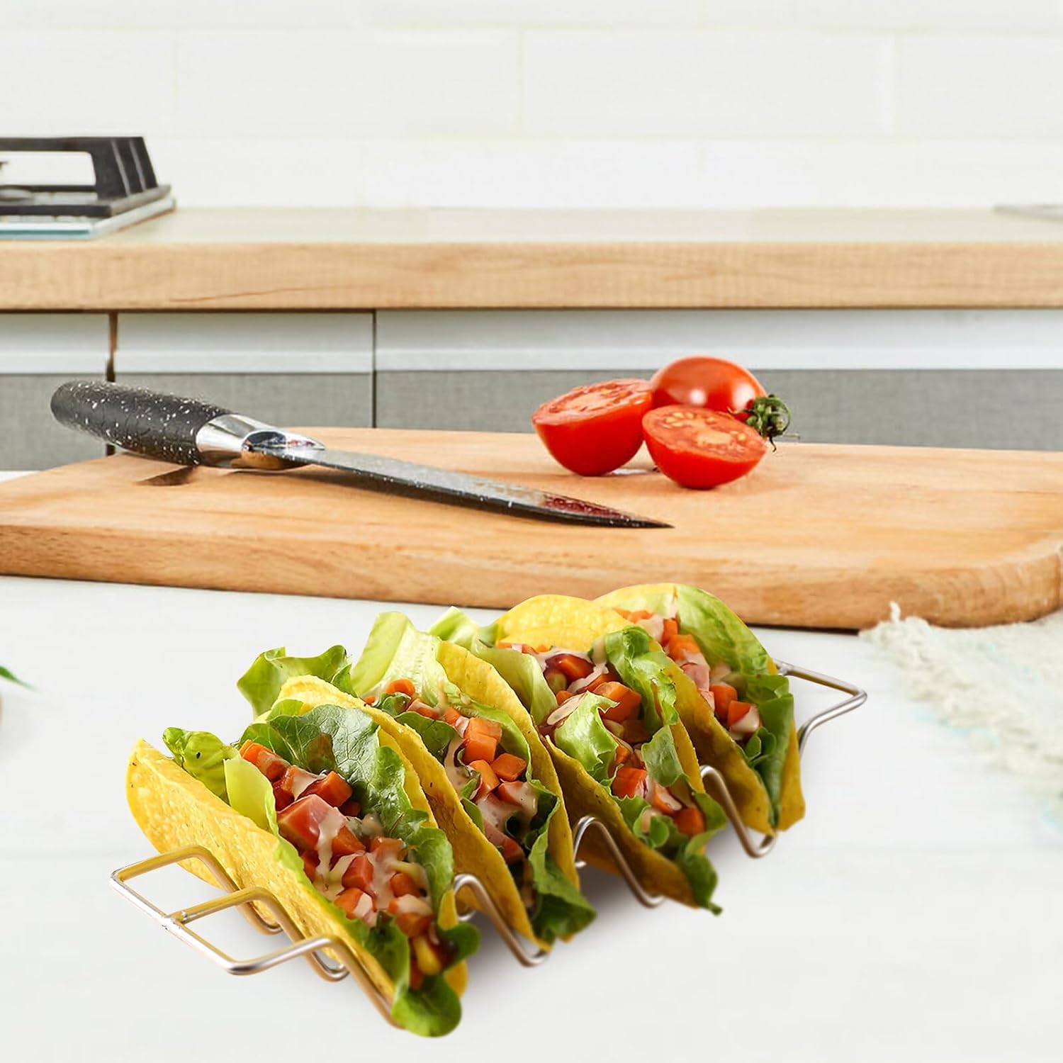 Taco Stand Silver Stainless Steel for Pancakes and Hot Dogs