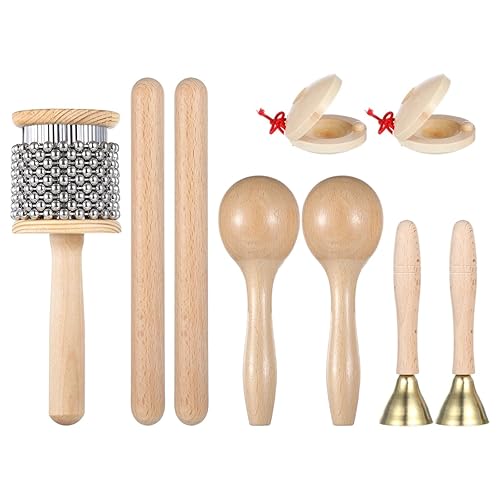 9 Pcs Classic Music Instruments Set, Wooden Hand Percussion Instruments
