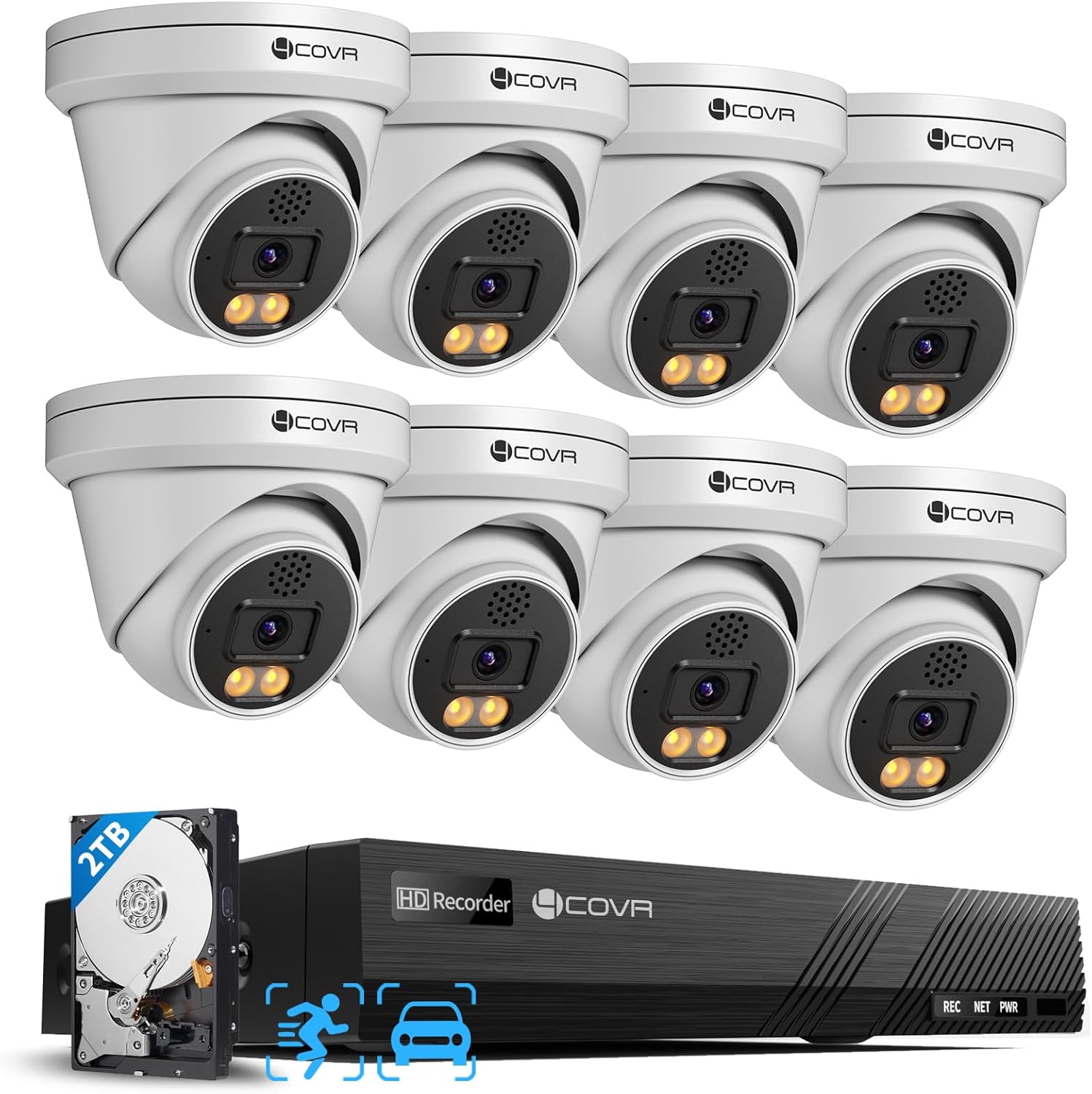 4COVR PoE Security Camera System, 2 Way Audio Talk & Smart Color Night Vision, 8X 5MP IP67 IP Dome Camera, 4K 8CH H.265 NVR 2TB HDD, AI Human Vehicle Detection, 24/7 Recording, LY97KA5M0808
