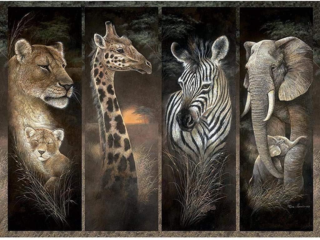 Bits and Pieces - 1000 Piece Jigsaw Puzzle - Pride of Africa, African Jungle Animals; Lions, Giraffes, Elephants and Zebras - by Artist Ruane Manning - 1000 pc Jigsaw