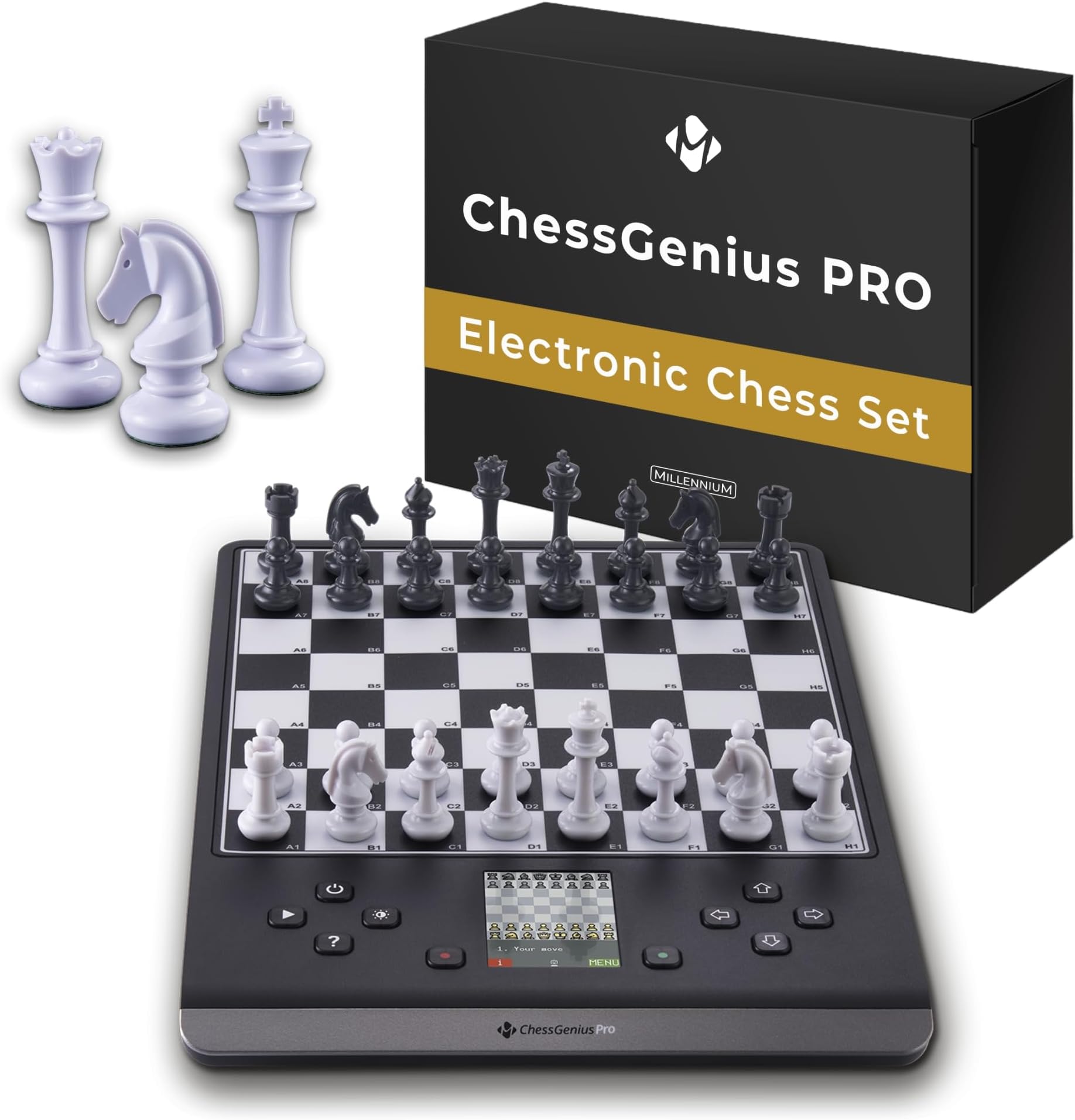 Millennium ChessGenius Pro M815 – Electronic Chess Computer with 2200 ELO Adaptive AI Skill Levels, Color Display, Built-in Trainer, Magnetic Travel Design