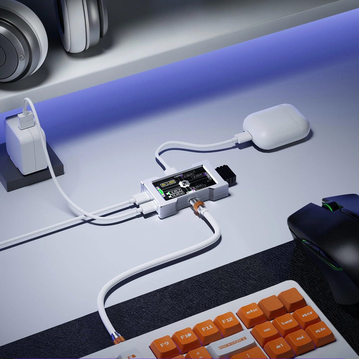 USB-C a concentrador de juegos de doble puerto compatible con arquitectura multicanal MTT de salida 8K y aislamiento de señal (negro)