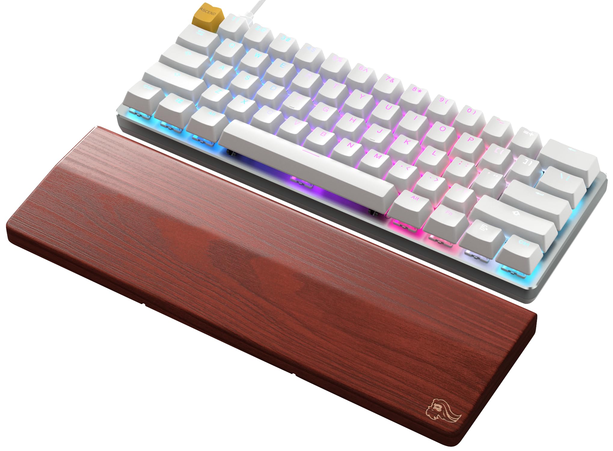 Glorious Gaming Reposamuñecas de madera para teclado (compacto) - Fresno blanco, superficie lisa, antisudor y antisuciedad, base de goma antideslizante, 300 x 100 x 19 mm - Roble dorado