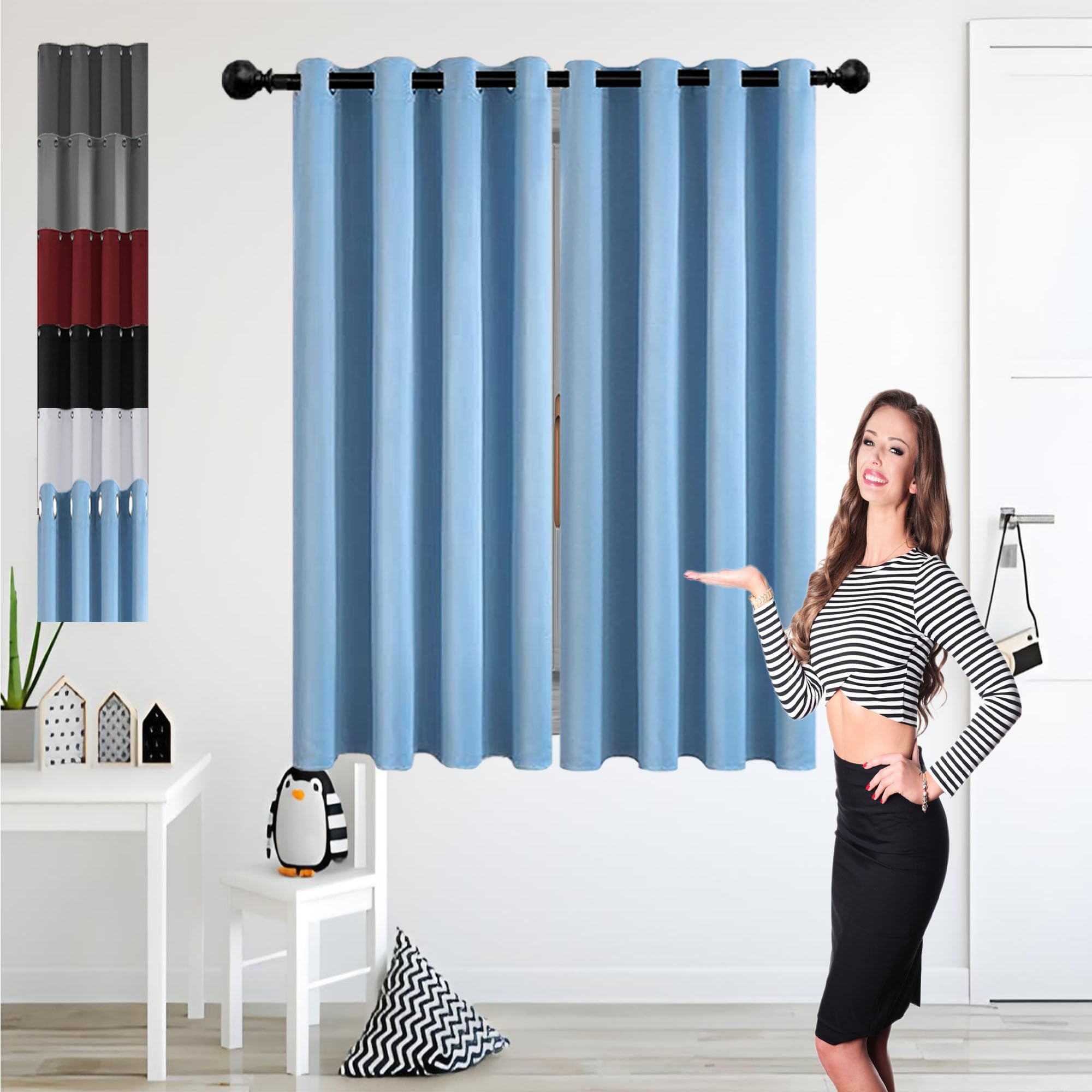 Tende Oscuranti 240 x 145 cm Antipolvere Tenda Oscurante Termico Antivento Adatto per La Cucina, Blu Cielo