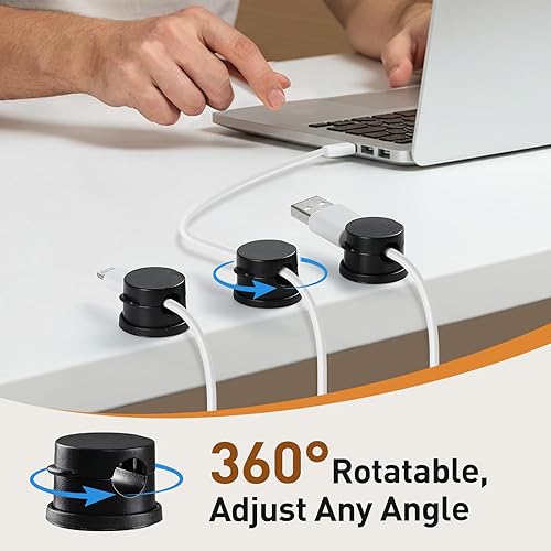 Miniatura 2 de AGPTEK Paquete de 8 clips magnéticos para cables, clips giratorios de 360° actualizados para sujetar cables en mesita de noche, organizador de Negro