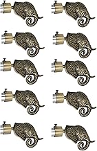 Arena Elephant Shape Curtain Brackets Antique Brass Finish parda Holder, Curtain Rod Holder for Doors & Windows, Heavy Zinc Window Curtain Rod Knobs Curtain Holders Bracket Set 5 (10 Pcs)