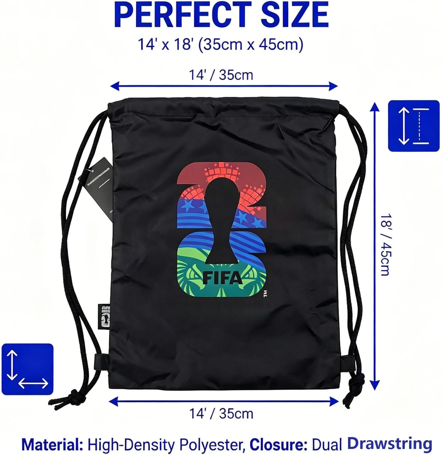 FIFA 2026 Drawstring Backpack, Sports Gym Sackpack, Lightweight & Large Capacity Backpack, can Crossbody, Handheld, Portable Bag for Adults Men Women Outdoor Travel Competition (Colorful Logo)