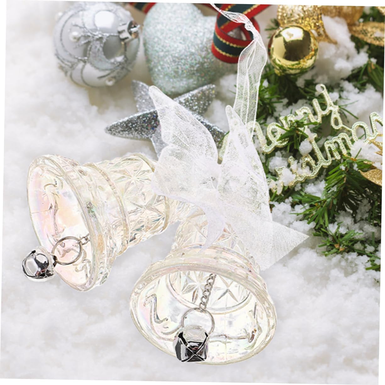 2pcs Lovely Bell Pendant Transparent Shiny Christmas Hanging Bells for Tree Decoration Versatile Xmas Ornaments for Use Eye-catching Holiday Charm