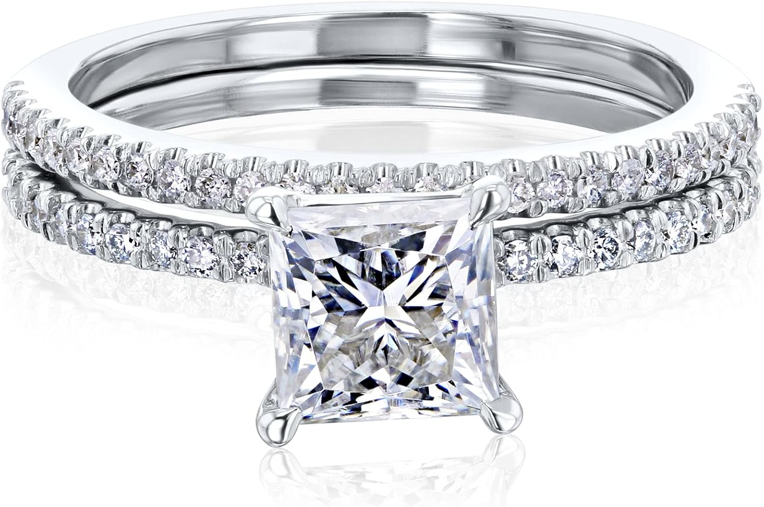 1.15ct Moissanite Princess Petite Shank Bridal Set 14K Gold (DEF/VS)