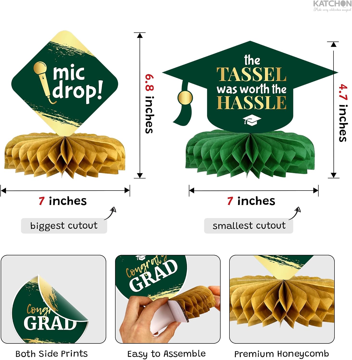 KatchOn, Green and Gold Graduation Centerpieces 2026 - Pack of 9, Graduation Table Centerpieces for Graduation Table Decorations | 2026 Graduation Decorations | Graduation Centerpieces For Tables