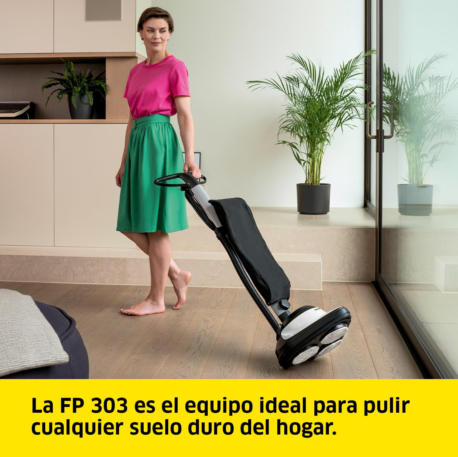 Kärcher Pulidora de suelos FP 303, pulidora de suelos con función de aspiración para pulir suelos duros, velocidad: 1000 rpm, potencia: 600 W, ancho: 29 cm, con cepillos de esponja y bolsa de filtro