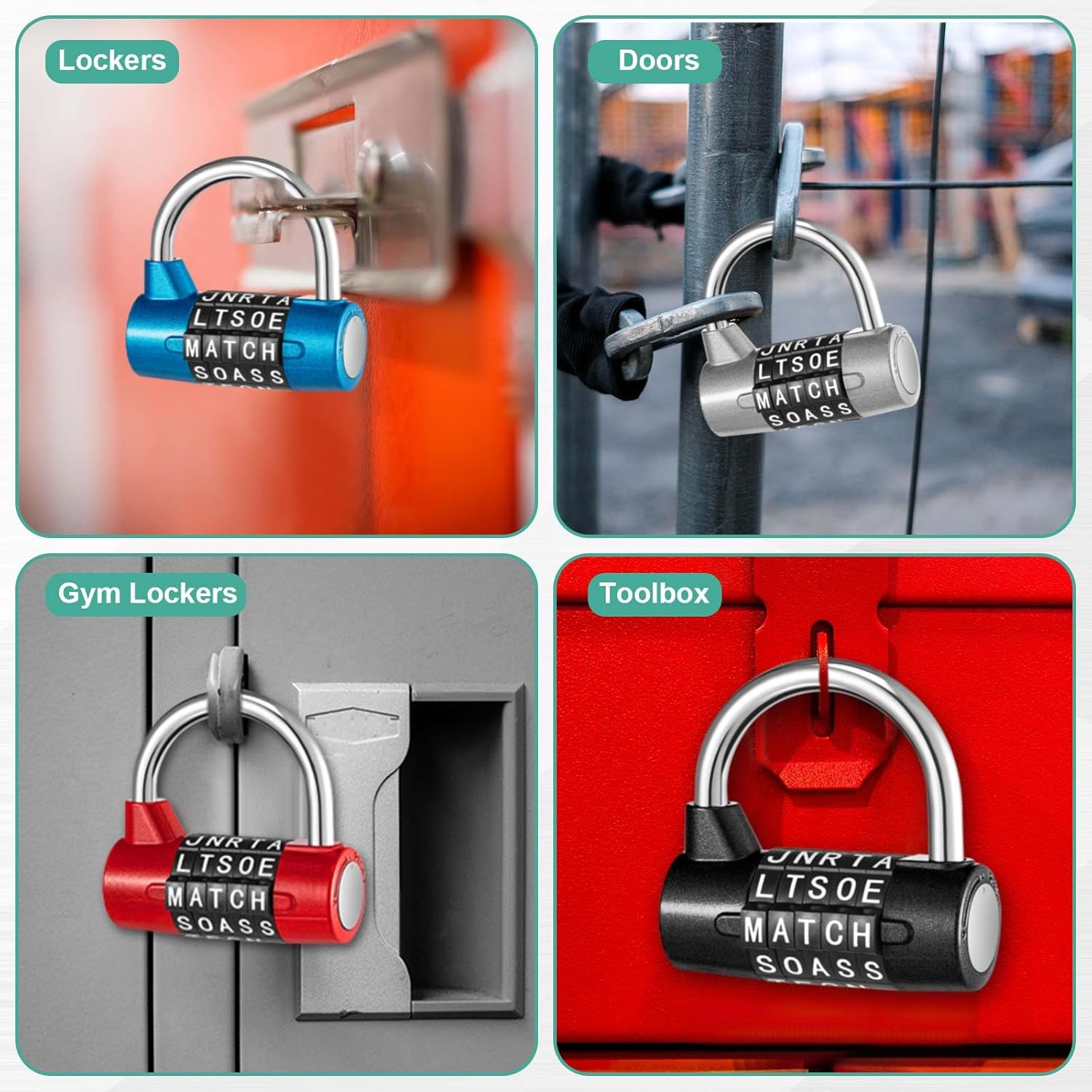 Shimeyao 8 Pcs 5 Combination Lock Metal 5 Digit Lock Heavy Duty Word Gym Locker Keyless Resettable Safety Padlock for Gym Locker Toolbox Hasp Cabinet, 4 Color(Letter)