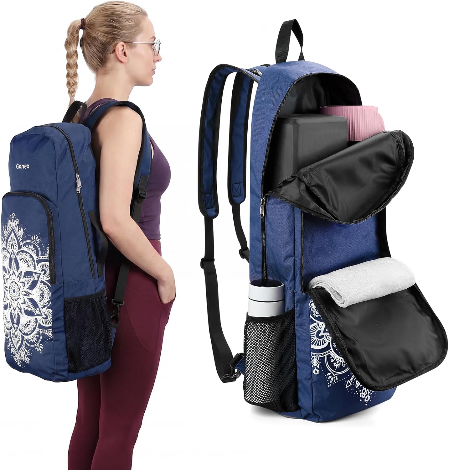 Gonex Yoga Mat Bag, 2 Carry Ways Yoga Backpack with Wet Compartment Metal Zippers for Women Men, Large Capacity Yoga Mat Carrier for Yoga, Gym, Travel