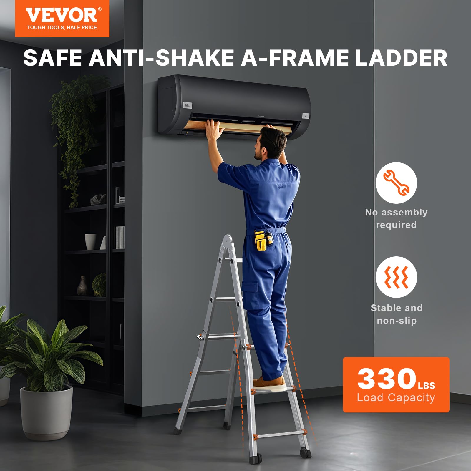 VEVOR Scala Telescopica Telaio a Forma di A, Scala Estensibile Compatta in Alluminio Carico 149,7 kg, Scala Pieghevole Portatile Multifunzione per Camper, Scala Telescopica per Scale Tetto Casa