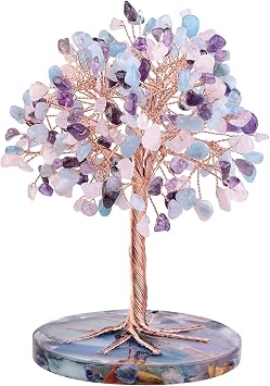 mookaitedecor Assoted Crystal Tree with Agate Slice Base Money Tree