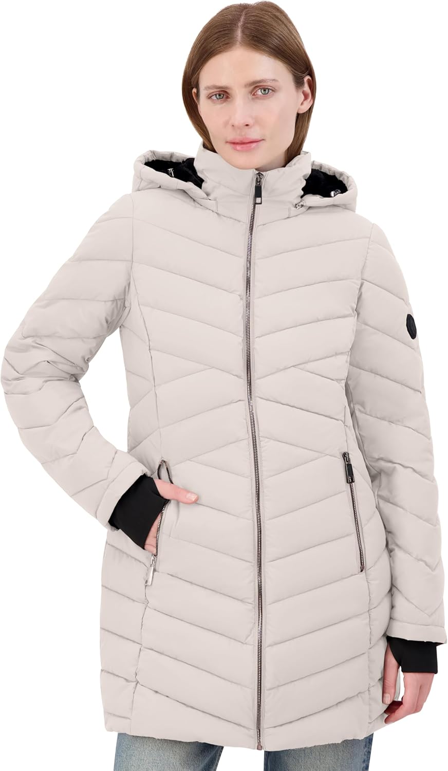 Nautica Women's Coat - Midweight Hooded Puffer Jacket - Puffer For Women - Midweight Jacket (XXS-XXL), Limestone, Medium