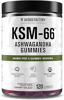 Jacked Factory Ashwagandha Gummies - KSM 66 Ashwagandha Gummies (600mg Per Serving) - Enhance Cognitive Function, Boost Mood, and Promote Hormonal Balance - 120 Gummies, Cherry Splash