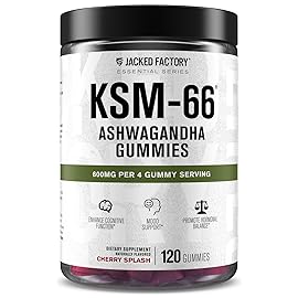 Jacked Factory Ashwagandha Gummies - KSM 66 Ashwagandha Gummies (600mg Per Serving) - Enhance Cognitive Function, Boost Mood, and Promote Hormonal Balance - 120 Gummies, Cherry Splash