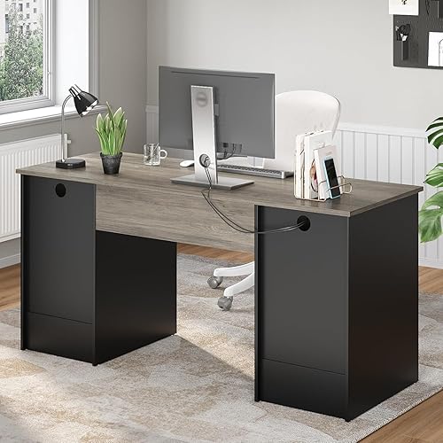 Miniatura 8 de Bestier Escritorio ejecutivo de 59 pulgadas con 2 cajones, escritorio para computadora con armario de almacenamiento, escritorio industrial de