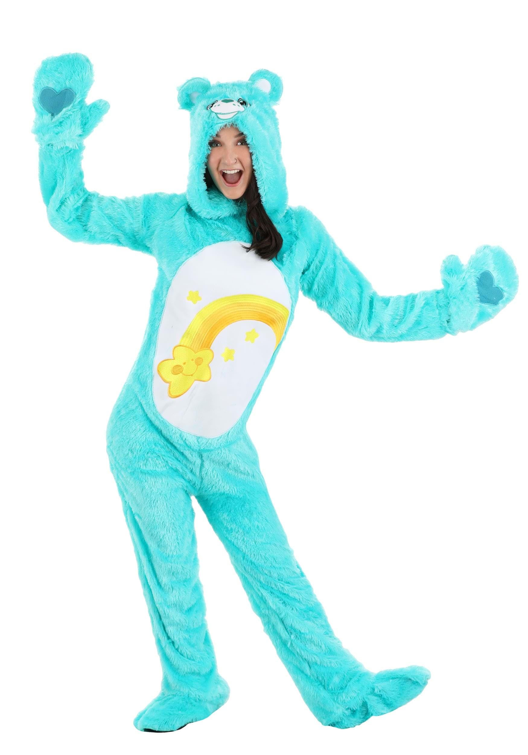 Care Bears Adults Wish Bear Costume Unisex, Shooting Star One-piece Halloween Outfit, Blue Belly Badge Animal