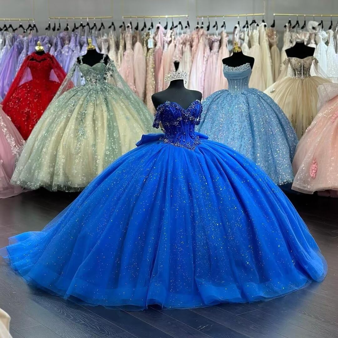 Vestidos de quinceañera con Hombros Descubiertos y Cuentas con Lazo, Vestidos de quinceañera Formales Largos para Fiesta de graduación MT034