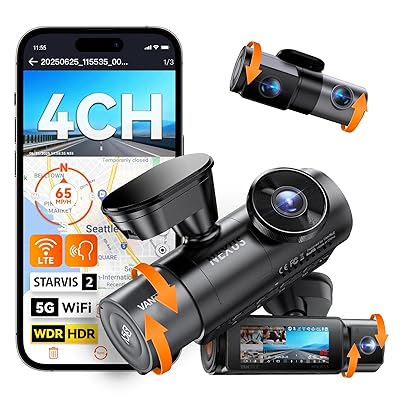 Vantrue N5S 4 Channel 360 Degree WiFi Dash Cam, STARVIS 2, IR Night Vision, 2.7K+1080P*2+1440P Front Rear Inside Dashcam, Voice Control, GPS, 24 Hours Parking Mode, IR Night Vision, Support 1TB Max