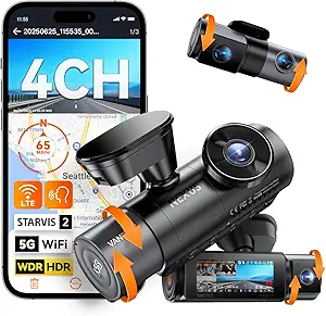 Vantrue N5S 4 Channel 360 Degree WiFi Dash Cam, STARVIS 2, IR Night Vision, 2.7K+1080P*2+1440P Front Rear Inside Dashcam, Voice Control, GPS, 24 Hours Parking Mode, LTE Support, Support 1TB Max
