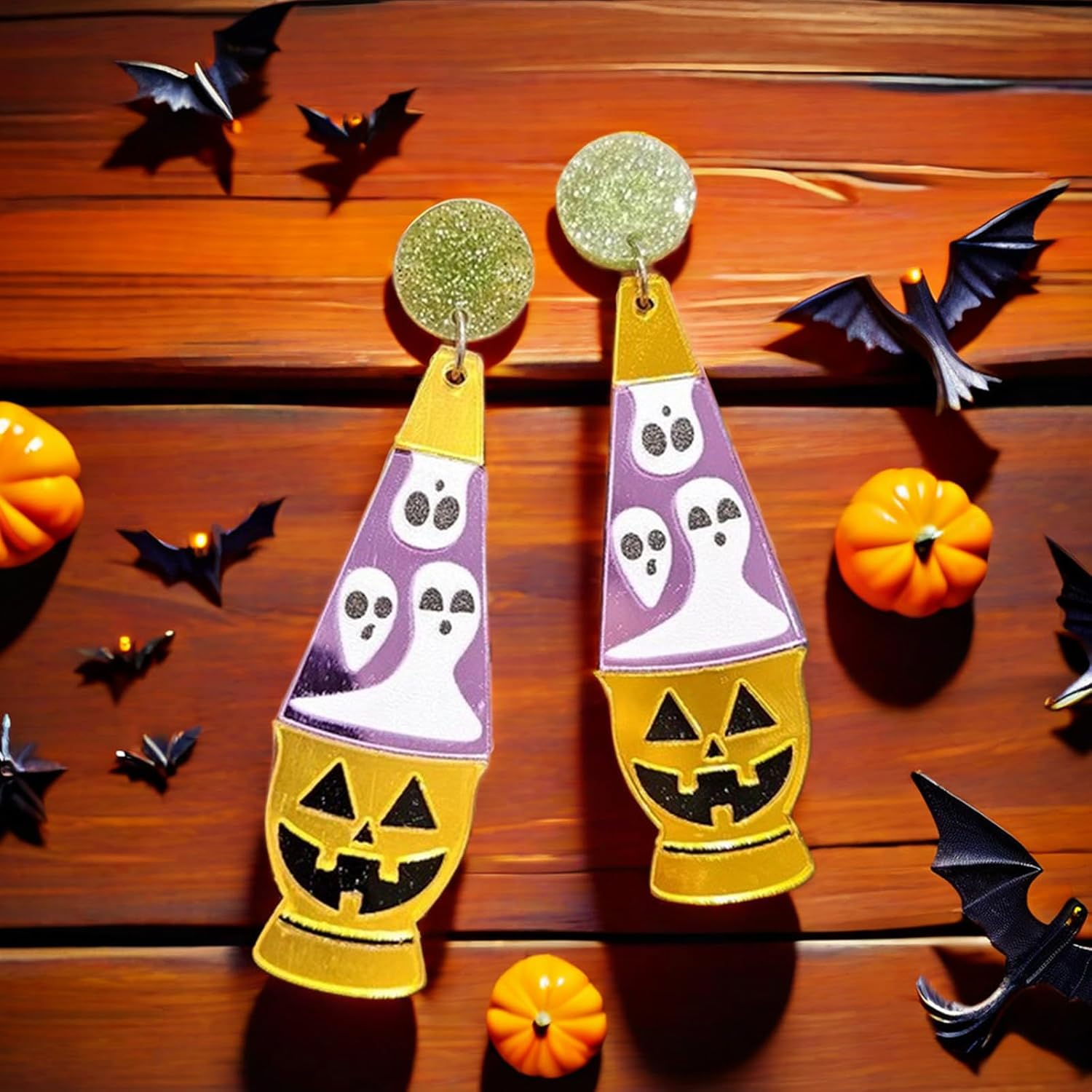 Halloween Earrings for Women Pumpkin Skeleton Skull Earrings Pumpkin Lantern Ghost Dorp Earrings Funny Ghost Pumpkin Dangle Earrings Cute Acrylic Dangle Earring Halloween Holiday Accessory Jewelry - Image 2