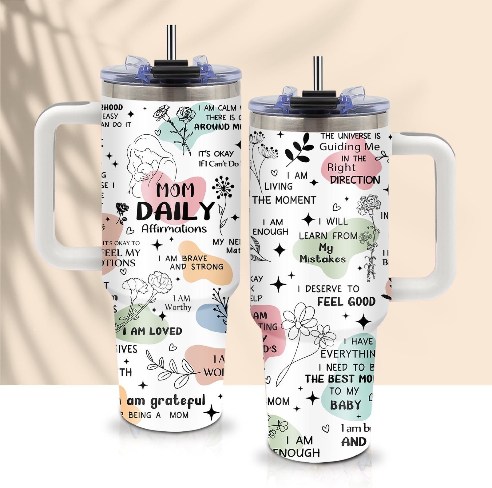 Gifts for New Mom After Birth, Mama Birthday Gifts - 40oz Mom Daily Affirmations Cups Tumbler with Handle, Christmas Mama Affirmations Gifts, Mommy to Be Gift, Postpartum Gift for New Mama Cups