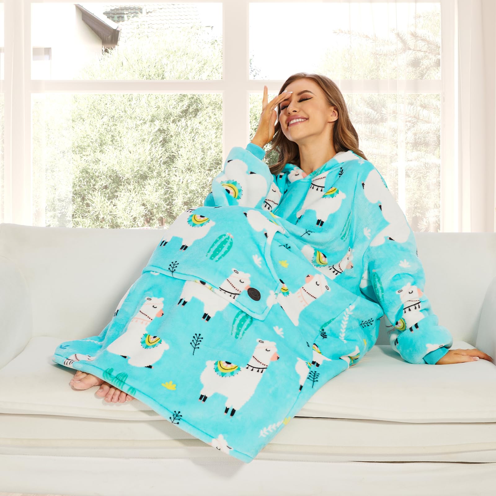 THREE POODLE Felpa Coperta Oversize Donna, Pile Gigante con Maniche e Cappuccio