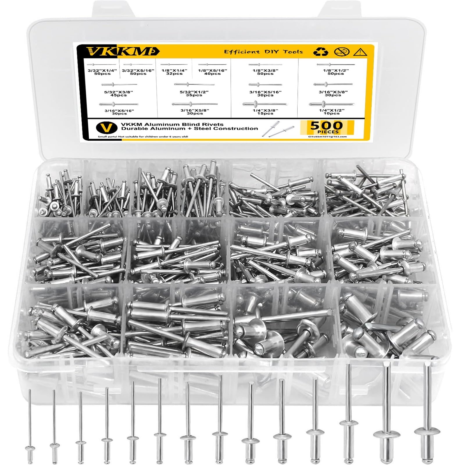 Rivetti ciechi 2Box 500 pz/scatola Rivetti in alluminio, testa rotonda e testa svasata, rivetti ciechi, set di rivetti aperti