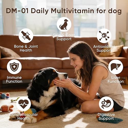 Miniatura 3 de DM-01 Multivitamínico diario, multivitamínico para aliviar la picazón para perro, con ácido fólico, aceite de salmón, condroitina y vitaminas