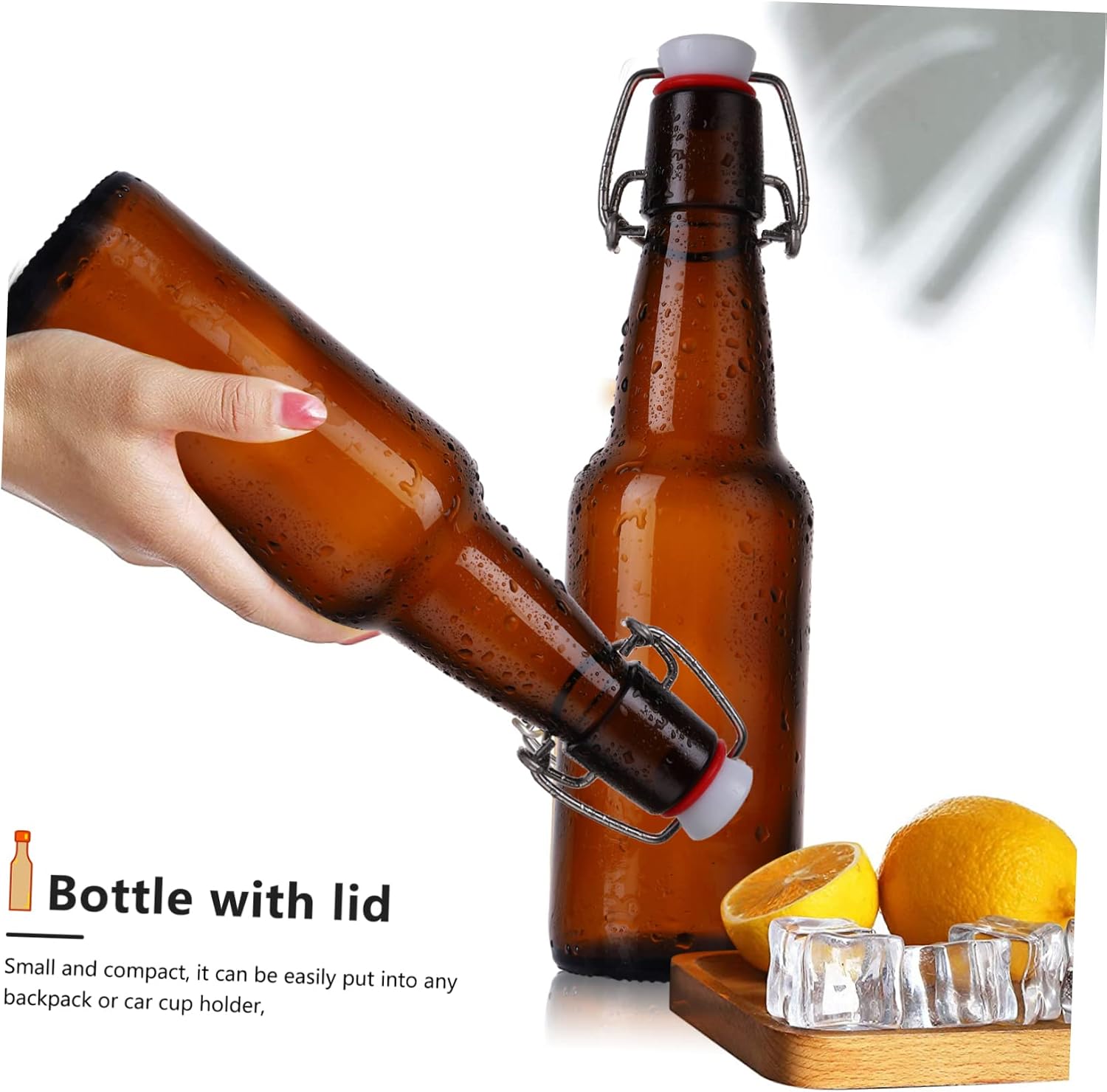 2pcs Practical Buckle Glass Bottle Eco-friendly Beverage Container for Beer Water Enzyme Leak