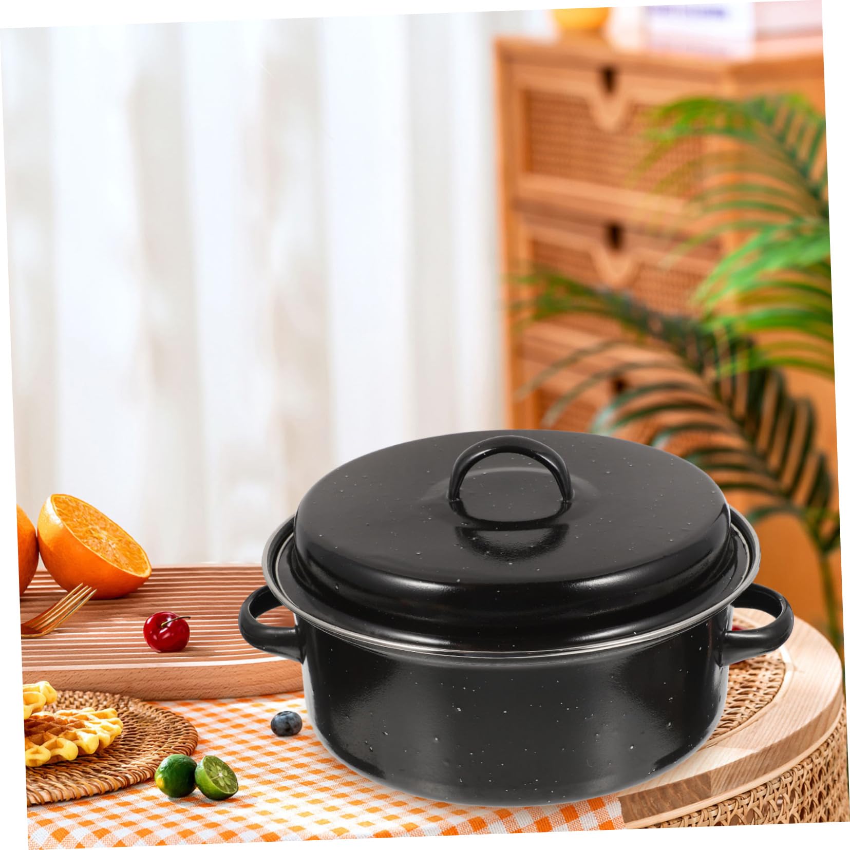 Mikinona Olla para Castañas China de Esmalte Negra Doble Asa