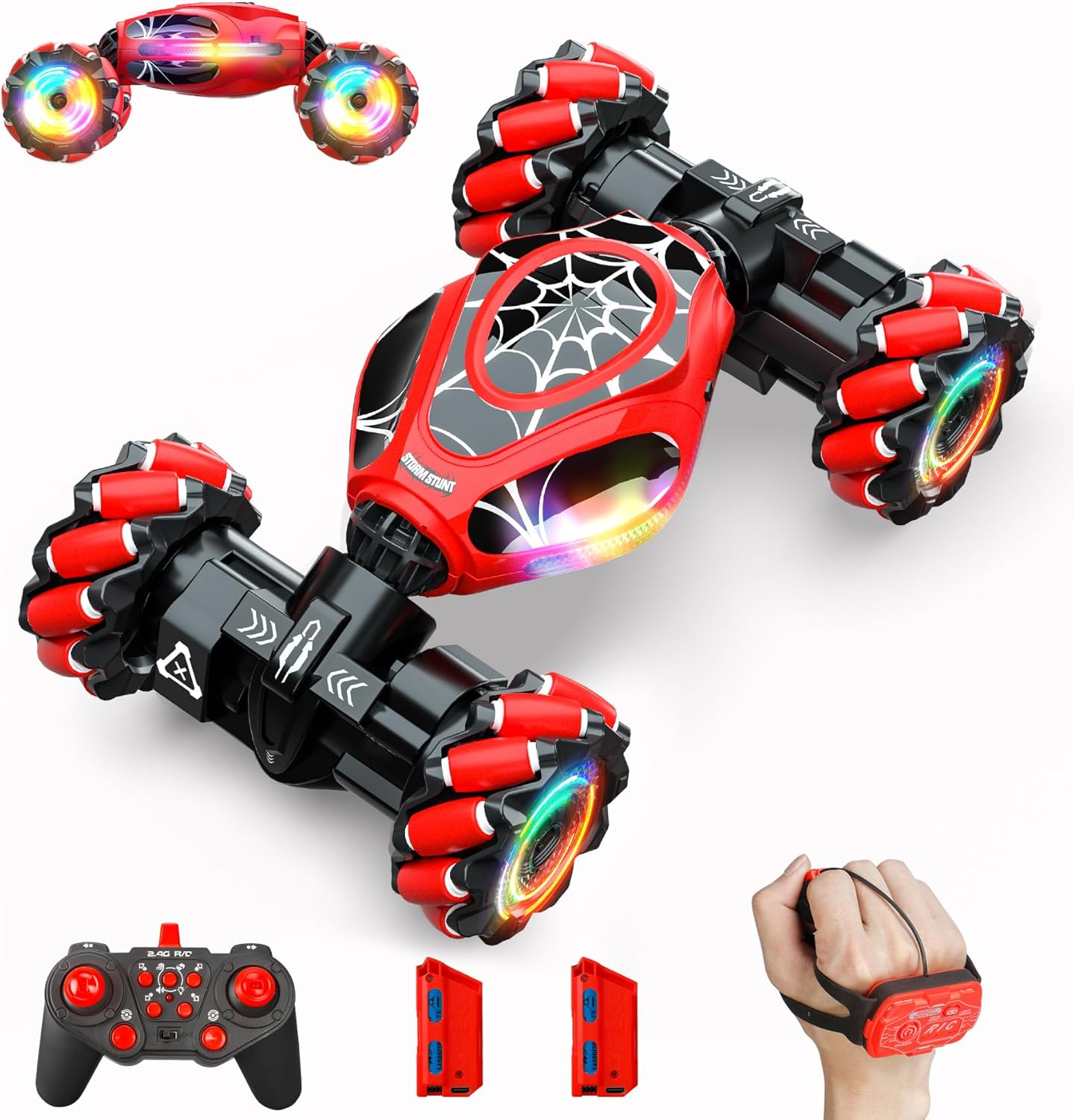 Gesture RC Car Green, 1:24 4WD Transform Off-Road Stunt Car with Gesture & Remote Control, 360° Flips Drift Vehicle with LED Lights Music, All Terrain Toy Cars Gifts for Boys Girls Age 6-12