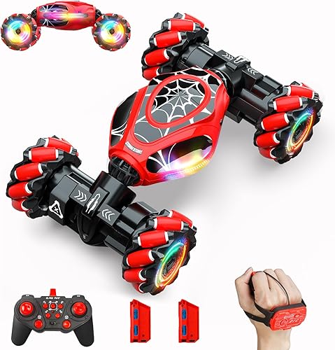 Miniatura 8 de Gesture Coche RC Rojo, 1:24 Alta Velocidad 4WD Coche de Acrobacias Transformable con Gestos y Control Remoto, Vehículo de Deriva con Rotación 360°