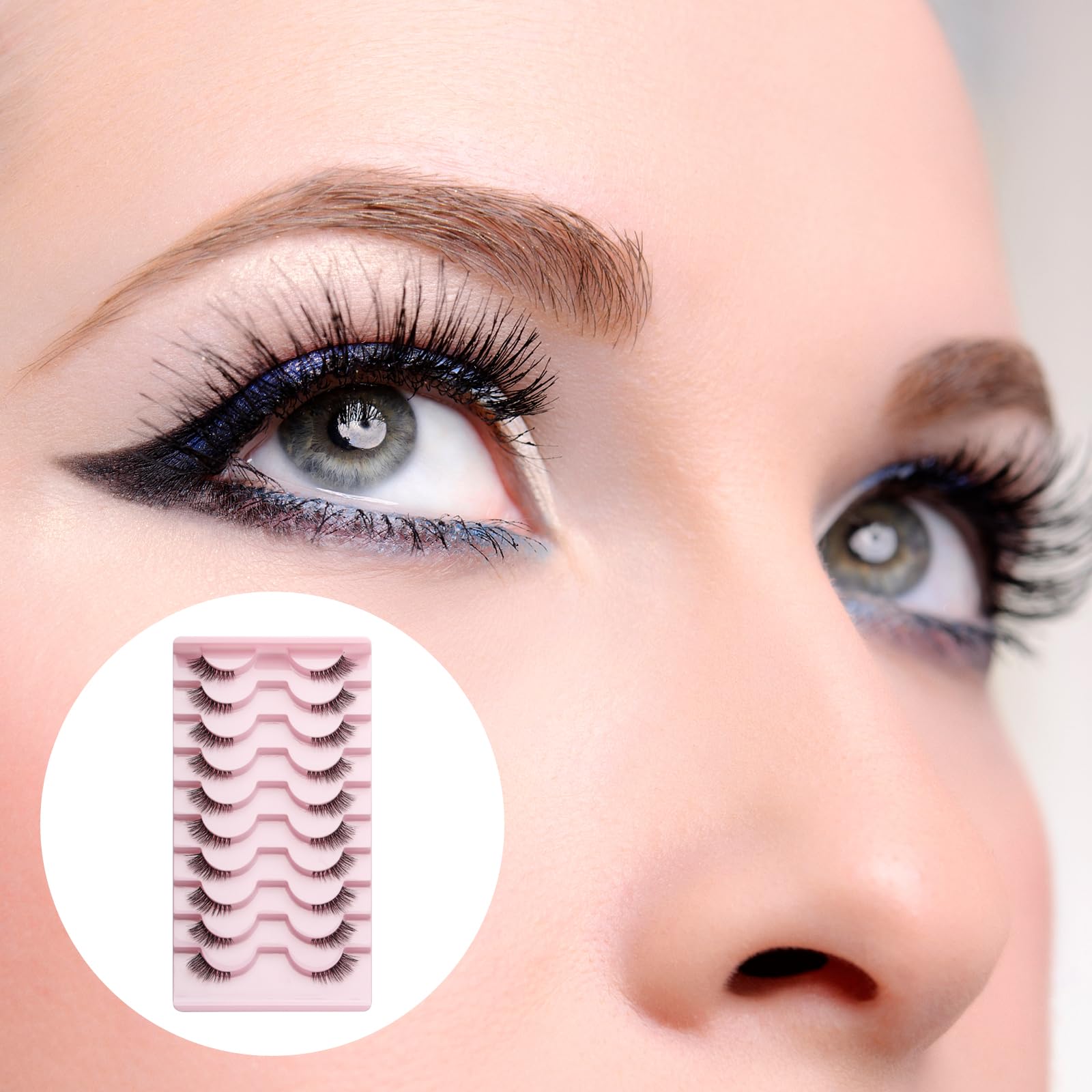 Pół rzęsa, naturalne i sztuczny, 10 par, kocie oko, half cateye, 3D