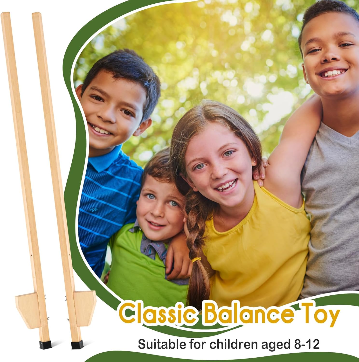 DoubleFill 1 Pair Wood Stilts for Kids 8-12 Kids Stilts 57.5 Inch with Smooth Coating, Highly Adjustable, Outdoor Toys for Children Adults