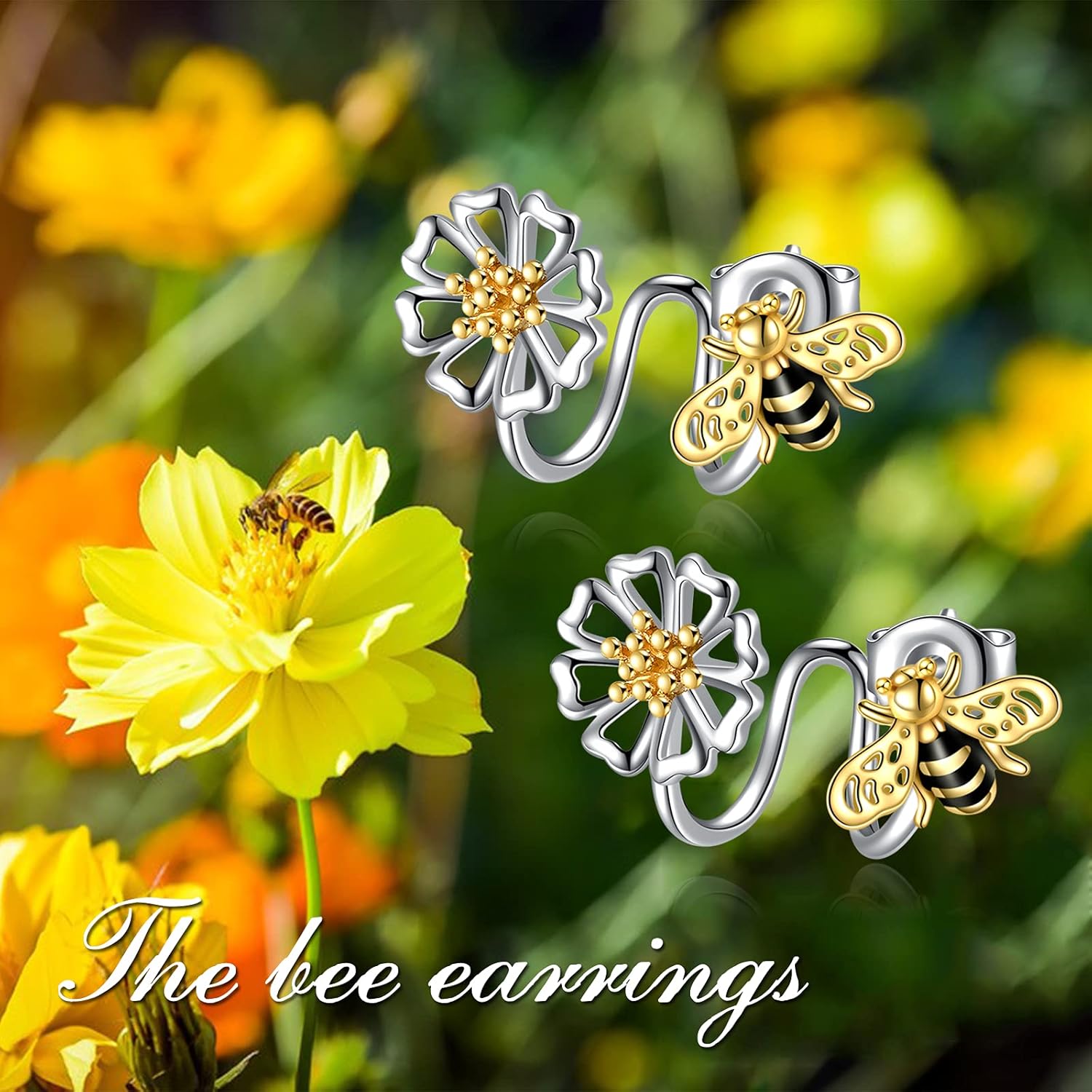 POPLYKE Bee Sterling Silver Ear Climber Crawler Cuff Wraps Earrings Daisy Flower Jewelry Gifts for Women Hypoallergenic